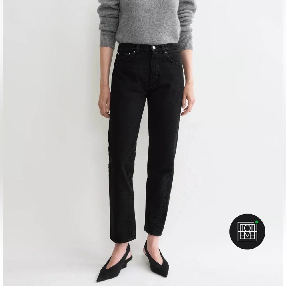 NEW TOTEME Twisted Seam Black Denim Cropped Jeans Mid Rise Women's Size 26/30